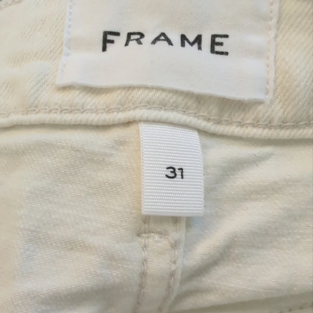Frame Ali Wide Crop High Waist Raw Hem Button Fly Jeans Size 31 Au Natural EUC